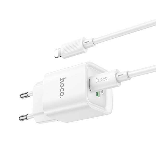 Сетевое зарядное устройство с кабелем HOCO C147A Charm PD20W+QC3.0 charger set (C to iP)(EU) White 6942007630283 фото
