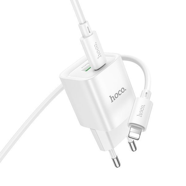 Сетевое зарядное устройство с кабелем HOCO C147A Charm PD20W+QC3.0 charger set (C to iP)(EU) White 6942007630283 фото