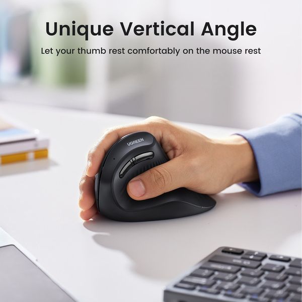 Манипулятор мышь бездротова UGREEN MU008 Multi-mode Vertical Mouse Black UGR-25444 фото