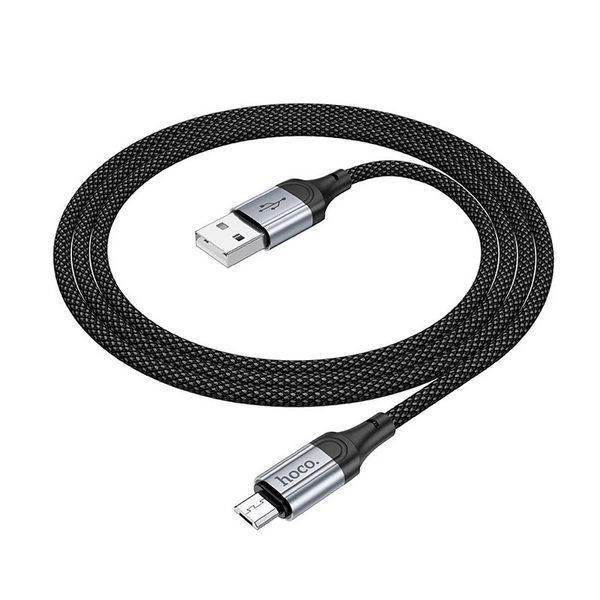 Кабель HOCO X102 USB to Micro 2.4A, 1m, nylon, aluminum connectors, Black 6942007608763 фото