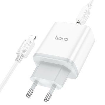 Сетевое зарядное устройство с кабелем HOCO C105A Stage dual port PD20W+QC3.0 charger set (C to iP)(EU) White 6931474782939 фото