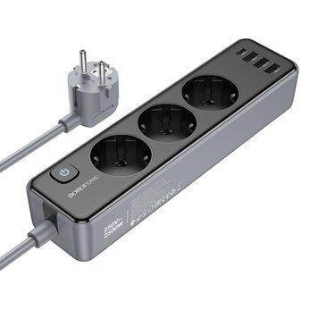 Сетевой удлинитель BOROFONE BAC8 Power 3-position socket(1C3A)(EU/GER)(L=2M) Black 656-03208 фото