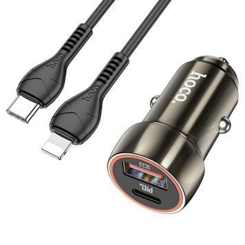 Автомобільний зарядний пристрій HOCO Z46A Blue whale PD20W+QC3.0 car charger set(C to iP) Metal Gray 209-00287 фото