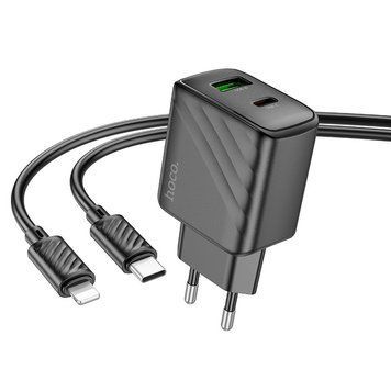 МЗП Hoco CS23A Sunlight PD30W+QC3.0 (1USB-A/1C) + кабель Type-C to Lightning Black ILSO-00000068358-1 фото