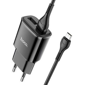 Сетевое зарядное устройство с кабелем HOCO C88A Star round dual port charger set(Micro) 12W Black 6931474749529 фото