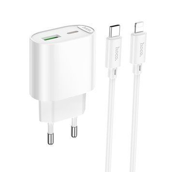 Сетевое зарядное устройство HOCO C109A(PD20W+QC3.0) Fighter PD20W+QC3.0 charger set(C to iP) White 6942007656726 фото