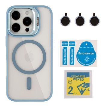 Чехол TPU+PC+Metal Stand Case with MagSafe and Camera Lenses для iPhone 16 Pro Blue 214-03732 фото