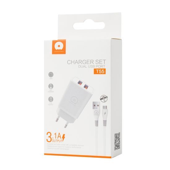 Сетевое зарядное устройство з кабелем WUW-T55 2USB/3.1A set micro 6972573333974 фото