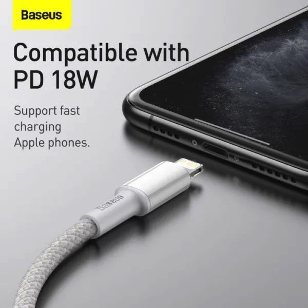 Кабель Baseus High Density Braided Fast Charging Data Cable Type-C to iP PD 20W 2m White CATLGD-A02 фото