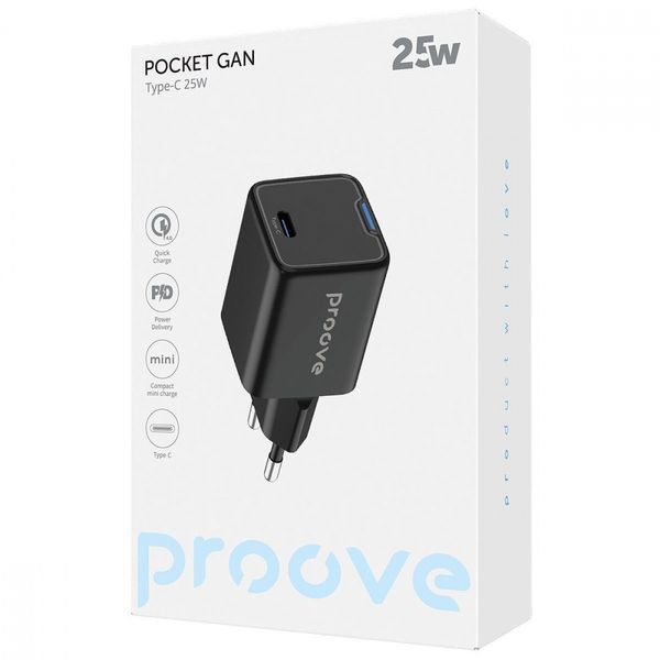 Мережевий зарядний пристрій Proove Pocket GaN 25W (Type-C) black 656-02617 фото
