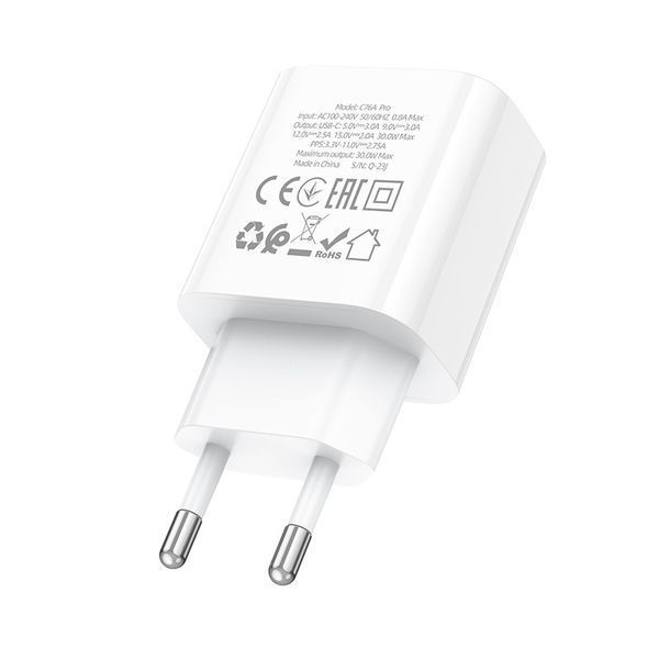 Мережевий зарядний пристрій HOCO C76A Pro Majestic single port PD30W charger White 6942007616300 фото