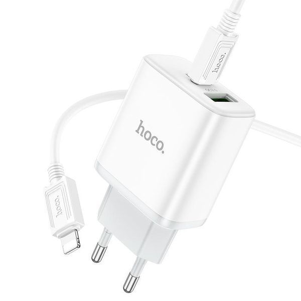 Мережевий зарядний пристрій з кабелем HOCO C105A Stage dual port PD20W+QC3.0 charger set (C to iP)(EU) White 6931474782939 фото