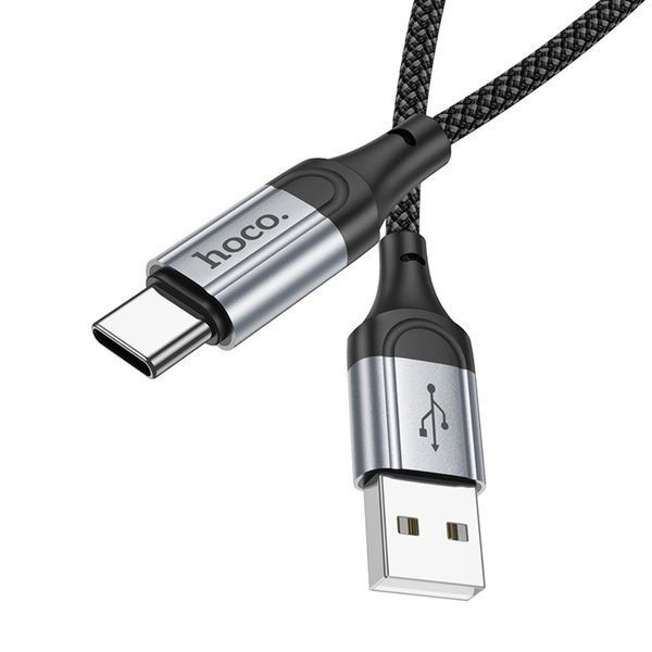 Кабель HOCO X102 USB to Type-C 3A, 1m, nylon, aluminum connectors, Black 6942007608770 фото