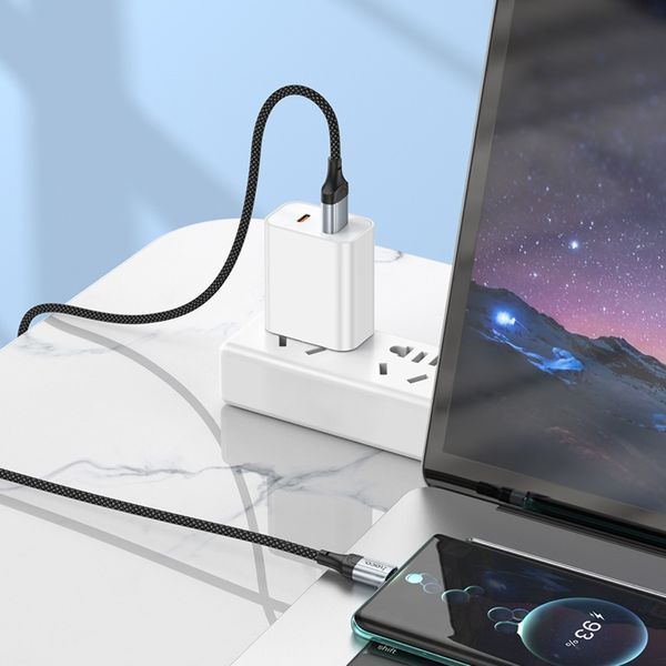 Кабель HOCO X102 USB to Type-C 3A, 1m, nylon, aluminum connectors, Black 6942007608770 фото