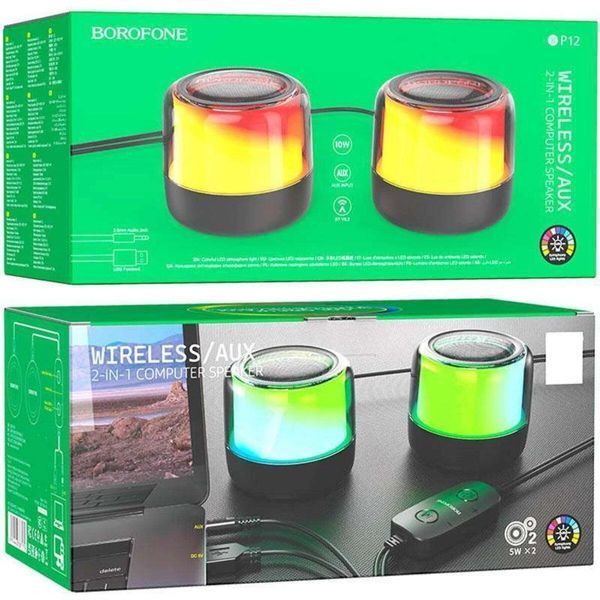 Портативна колонка BOROFONE BP12 Colorful BT wired 2-in-1 computer speaker Black 656-00661 фото