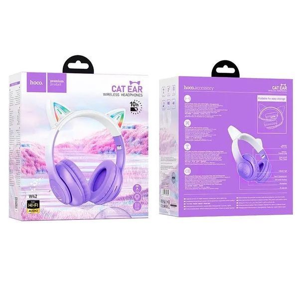 Бездротові накладні навушники HOCO W42 Cat ears BT headphones Purple Grape 6931474795854 фото