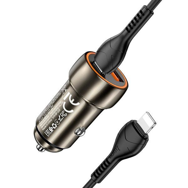 Автомобильное зарядное устройство HOCO Z46A Blue whale PD20W+QC3.0 car charger set(C to iP) Metal Gray 209-00287 фото