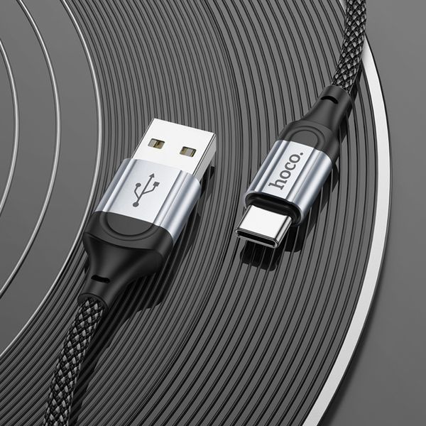 Кабель HOCO X102 USB to Type-C 3A, 1m, nylon, aluminum connectors, Black 6942007608770 фото