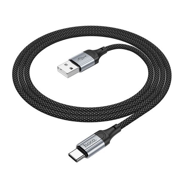 Кабель HOCO X102 USB to Type-C 3A, 1m, nylon, aluminum connectors, Black 6942007608770 фото