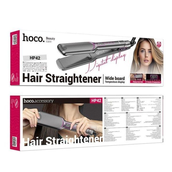 Гребінець для випрямлення волосся з цифровим дисплеєм HOCO HP42 Wide board hair straightener with digital display(EU) Gray 656-02521 фото