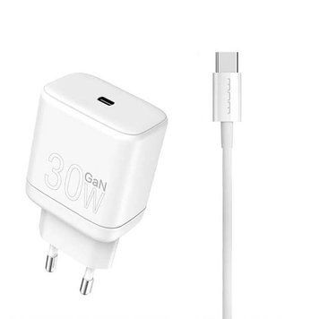 Комплект быстрой зарядки WUW T63 GaN TYPE-C PD 30W + USB кабель Type-C - Type-C Белый 209-00301 фото