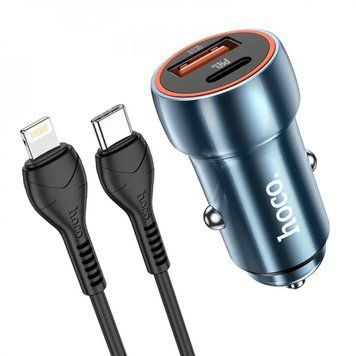 Автомобільний зарядний пристрій HOCO Z46A Blue whale PD20W+QC3.0 car charger set(C to iP) Sapphire Blue 209-00288 фото