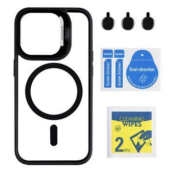 Чехол TPU+PC+Metal Stand Case with MagSafe and Camera Lenses для iPhone 15 Pro Black 214-03683 фото