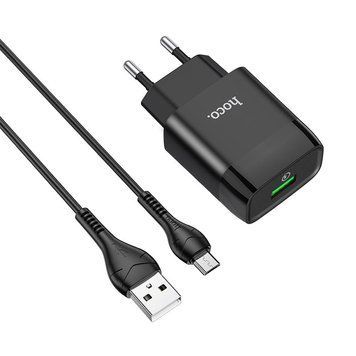 МЗП Hoco C72Q Glorious QC3.0 18W (1USB-A) + кабель USB to MicroUSB Чорний ILSO-00000041731-2 фото