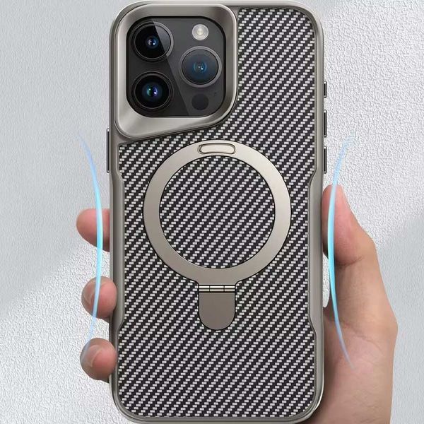 TPU+PC чохол Metal Buttons with MagSafe Carbon Ring для Apple iPhone 15 Pro Max (6.7") Grey 777-08084 фото