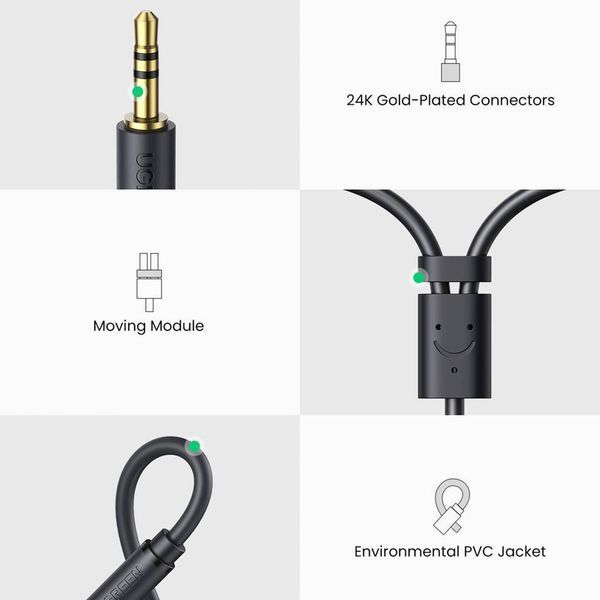 Аудіокабель UGREEN AV109 3.5mm Male to 2RCA Female Cable 25cm (Gray)(UGR-10547) UGR-10547 фото