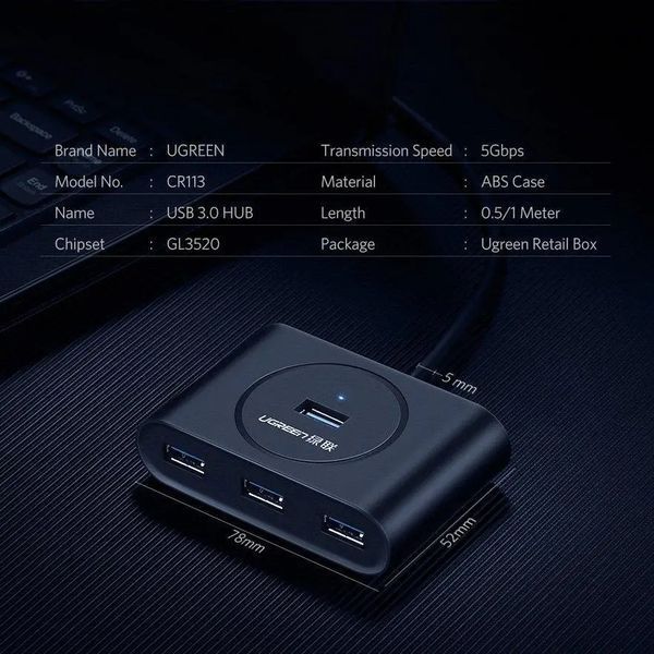 USB-хаб UGREEN USB 3.0 Hub 0.5m (Black) UGR-20290 фото