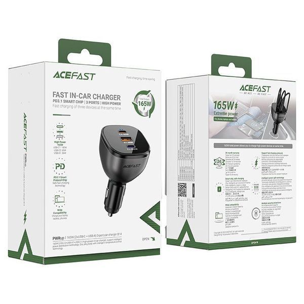 Автомобільний зарядний пристрій ACEFAST B14 165W (2*USB-C+USB-A) 3-port car charger Black 6974316282938 фото