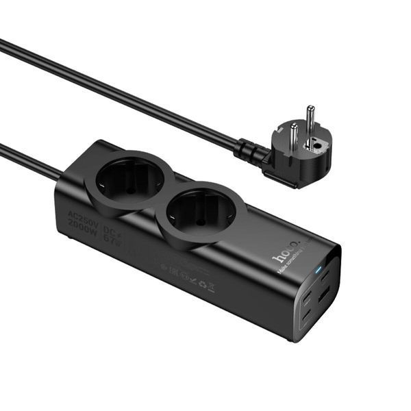 Мережевий подовжувач HOCO NS10 Wisdom 2-position (PD67W/3C1A) desktop socket (EU/GER) Black 656-03209 фото