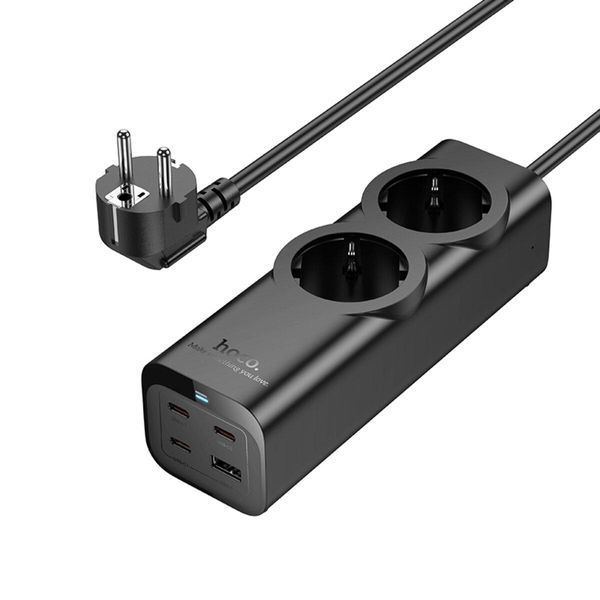 Мережевий подовжувач HOCO NS10 Wisdom 2-position (PD67W/3C1A) desktop socket (EU/GER) Black 656-03209 фото
