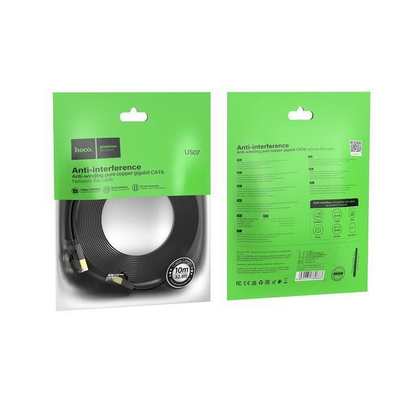 Мережевий кабель HOCO US07 General pure copper flat network cable(L=10M) Black 6931474780713 фото