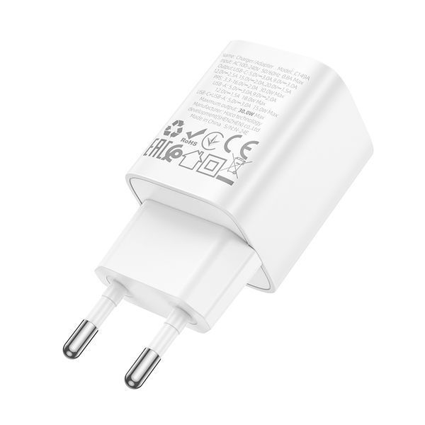 Мережевий зарядний пристрій HOCO C149A Charm PD30W+QC3.0 charger (EU) White 6942007630337 фото