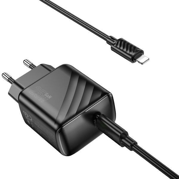 Сетевое зарядное устройство с кабелем HOCO CS24A Puerto single-port PD25W charger set (C to iP)(EU) Black 6942007639767 фото