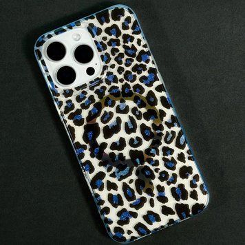 Чохол Transporent Case with Print Magnetic для iPhone X/Xs Leopard-blue 214-04525 фото