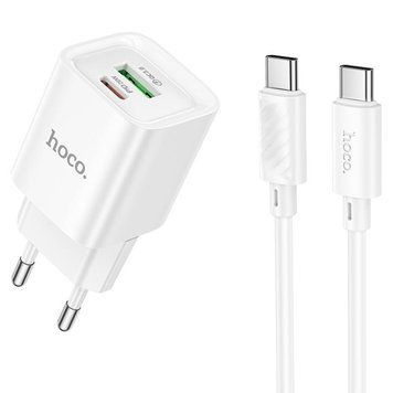 МЗП Hoco C147A PD20W+QC3.0 (1USB-A/1C) + кабель Type-C to Type-C White ILSO-00000085448-1 фото