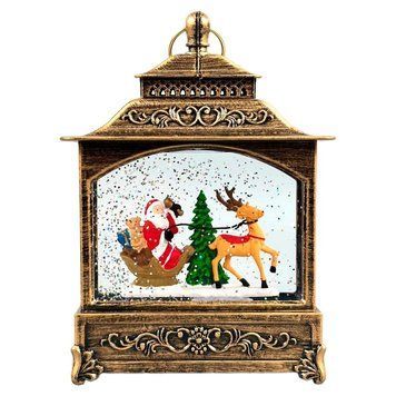 Нічник Різдвяний ліхтар з фігурами, блискітками, підсвічуванням та музикою (від мережі, 3*AAA) 19см 1 300-00063 фото