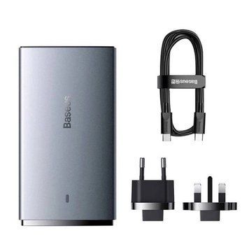 Сетевое зарядное устройство з кабелем Baseus GaN5 Pro Ultra-Slim Fast Charger C+U 65W Gray((With Mini White Cable C to C 100W(20V/5A) 1m Black) CCGP150113 фото