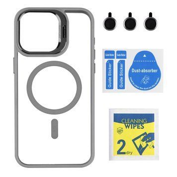 Чохол TPU+PC+Metal Stand Case with MagSafe and Camera Lenses для iPhone 15 Pro Max Grey 214-03716 фото