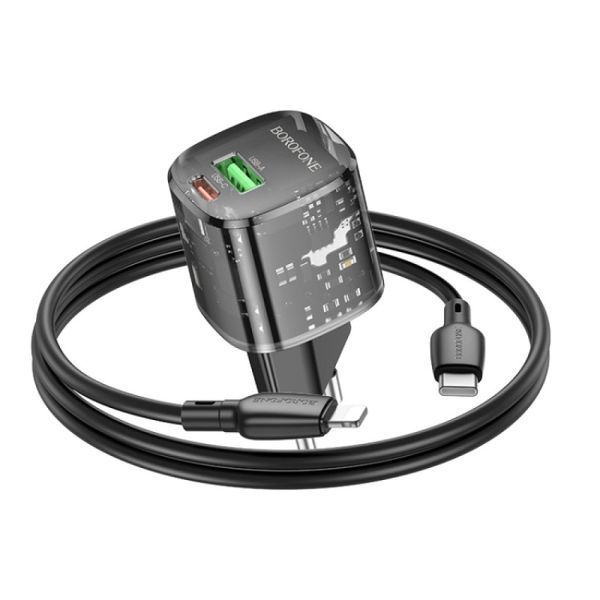 МЗП Borofone BN17 Sunlight PD20W+QC3.0 (1USB-A/1C) + кабель Type-C to Lightning Transparent black ILSO-00000075044-1 фото