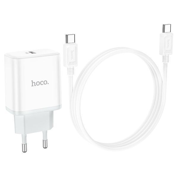 Мережевий зарядний пристрій з кабелем HOCO C104A Stage single port PD20W charger set (Type-C to Type-C) (EU) White 6931474782915 фото