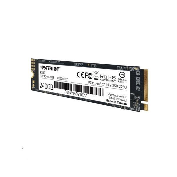 Накопитель SSD M.2 Patriot P310 240GB NVMe 2280 PCIe 3.0 3D TLC P310P240GM28 фото