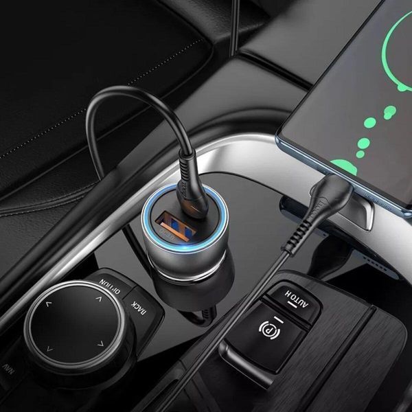 Автомобільний зарядний пристрій HOCO NZ8 Sprinter 43W dual port PD25W+QC3.0 car charger set(C to iP) Brown 656-00324 фото