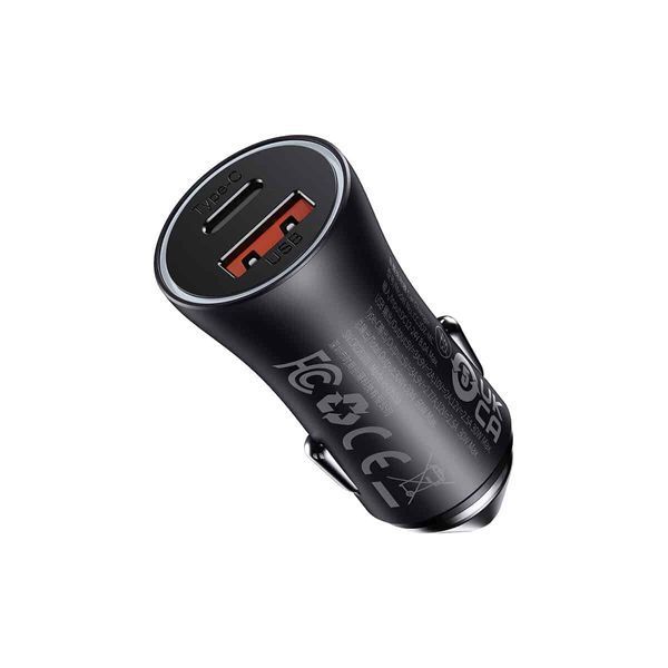 Автомобільний зарядний пристрій Baseus Golden Contactor Max Dual Fast Charger Car Charger U+C 60W Dark Gray 656-00544 фото