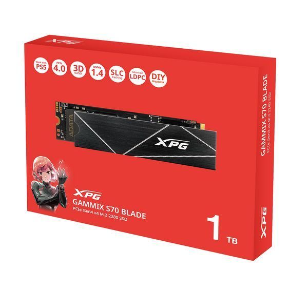 Накопичувач SSD M.2 ADATA GAMMIX S70 BLADE 1TB 2280 PCIe 4x4 NVMe 3D NAND Read/Write:7400/5500 MB/sec AGAMMIXS70B-1T-CS фото