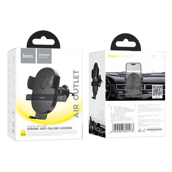Автотримач для телефона HOCO H18 Mighty one-button car holder (air outlet) Black 6942007601573 фото
