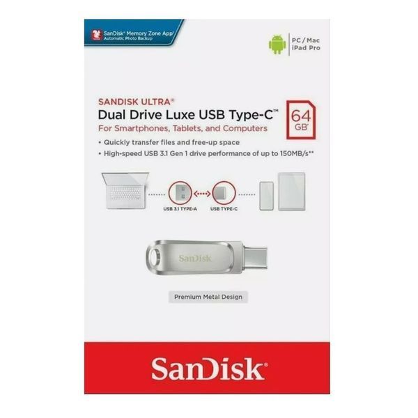 Флеш-накопичувач SanDisk USB 3.1 Ultra Dual Luxe Type-C 64Gb (150 Mb/s) SDDDC4-064G-G46 фото
